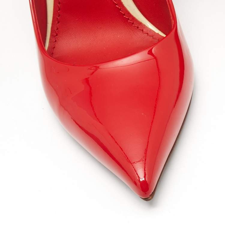 Pre Owned Louis Vuitton Red Patent Leather Eyeline Pointed Toe Pumps Size 37.5