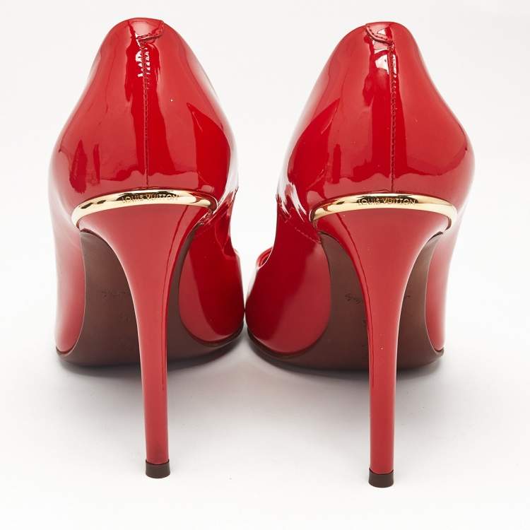 Pre Owned Louis Vuitton Red Patent Leather Eyeline Pointed Toe Pumps Size 37.5