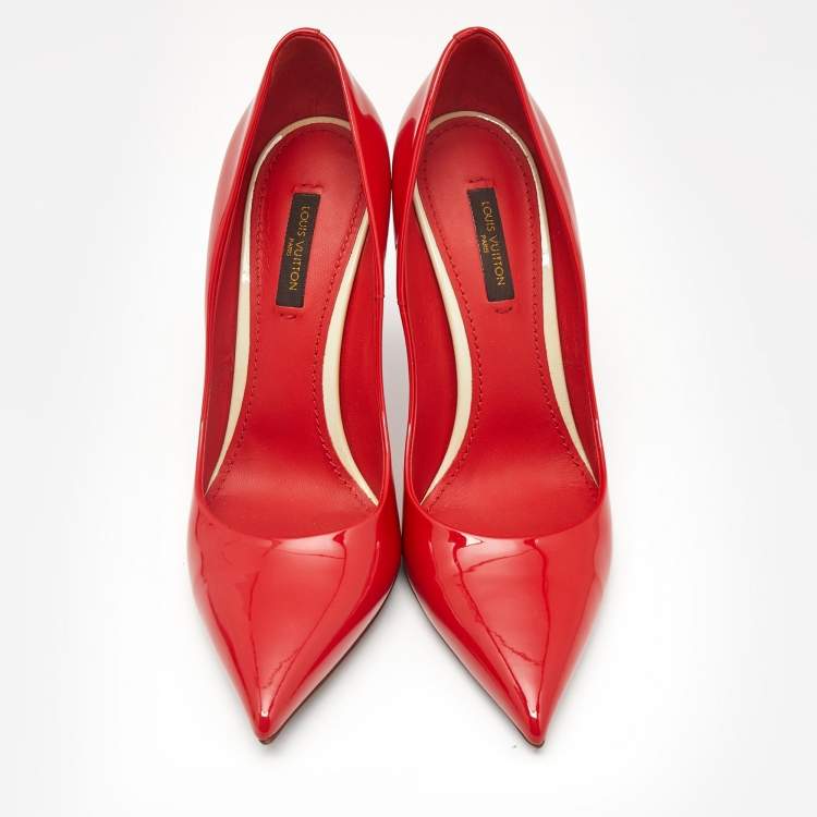 Pre Owned Louis Vuitton Red Patent Leather Eyeline Pointed Toe Pumps Size 37.5