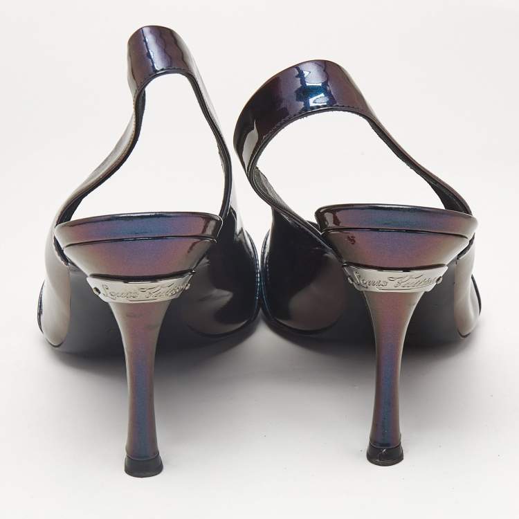 Pre Owned Louis Vuitton Iridescent Patent Leather Peep Toe Pumps Size 38.5 