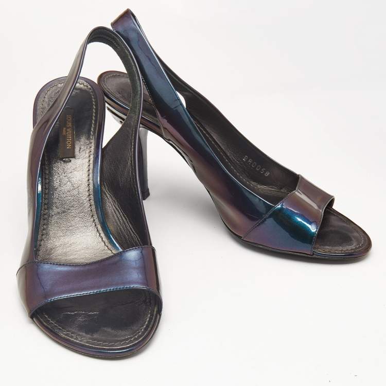 Pre Owned Louis Vuitton Iridescent Patent Leather Peep Toe Pumps Size 38.5 