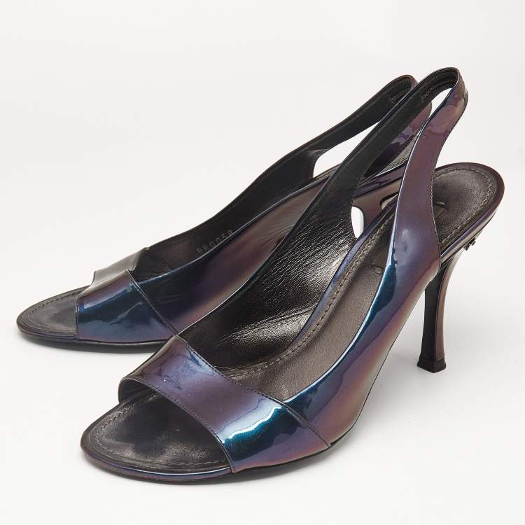 Pre Owned Louis Vuitton Iridescent Patent Leather Peep Toe Pumps Size 38.5 