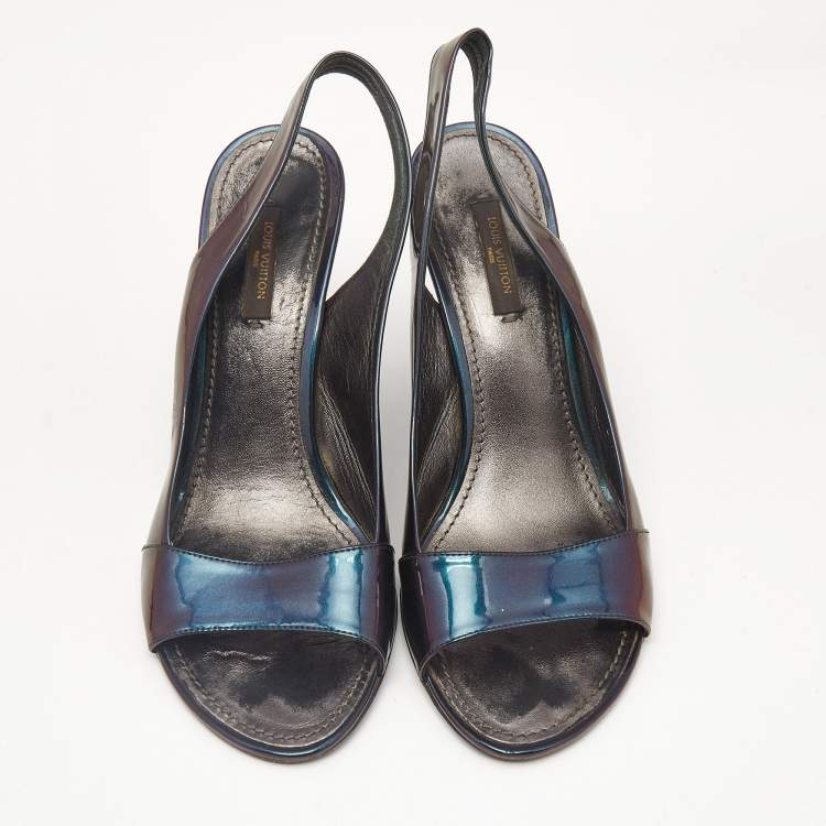 Pre Owned Louis Vuitton Iridescent Patent Leather Peep Toe Pumps Size 38.5 