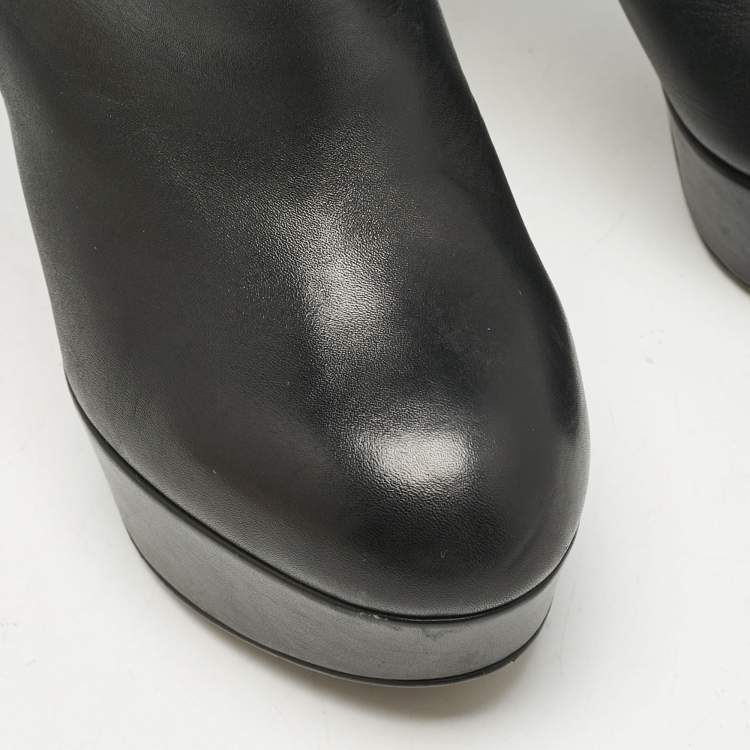 Pre Owned Louis Vuitton Black Leather Platform Knee Length Boots Size 38