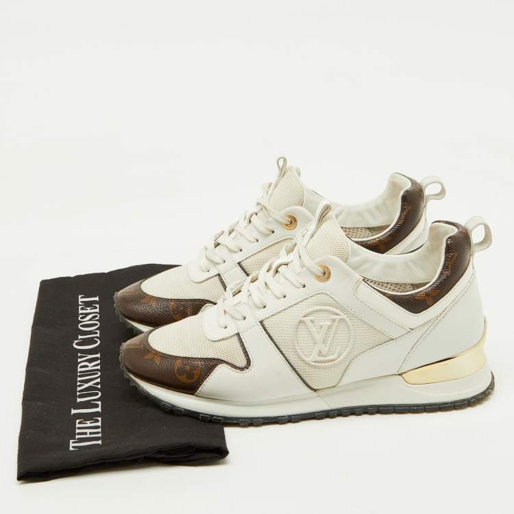 Pre Owned Louis Vuitton White Mesh, Leather and Monogram Canvas Run Away Sneakers Size 39