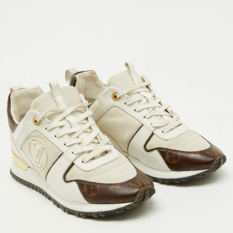 Pre Owned Louis Vuitton White Mesh, Leather and Monogram Canvas Run Away Sneakers Size 39