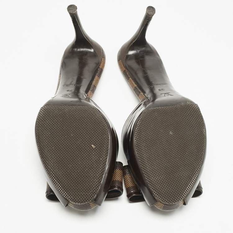 Pre Owned Louis Vuitton Damier Ebene Canvas and Leather Bow Slide Sandals Size 39