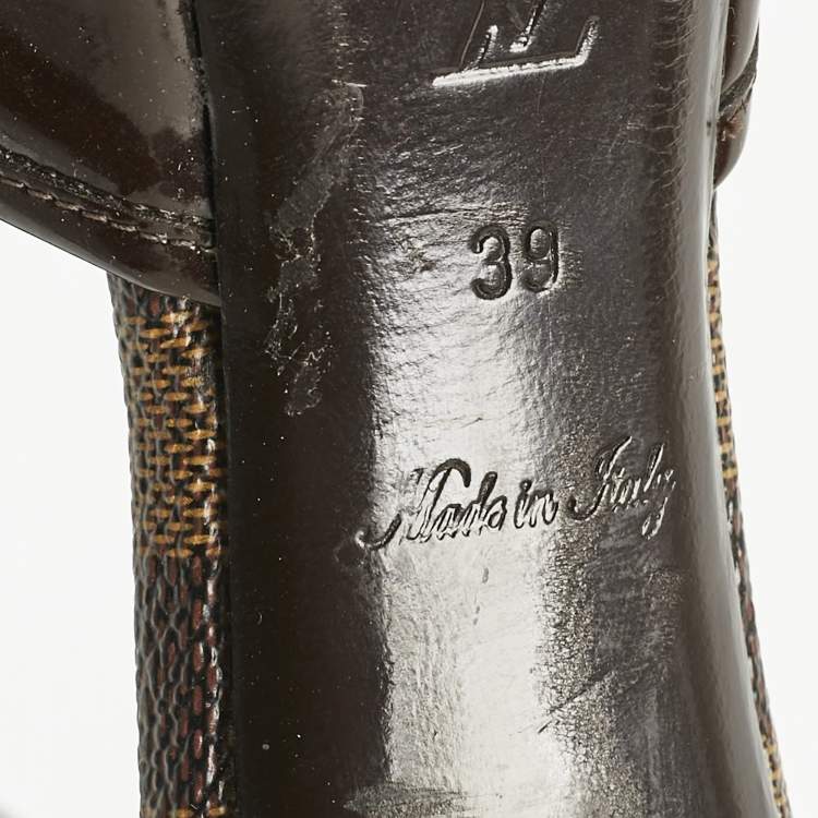 Pre Owned Louis Vuitton Damier Ebene Canvas and Leather Bow Slide Sandals Size 39