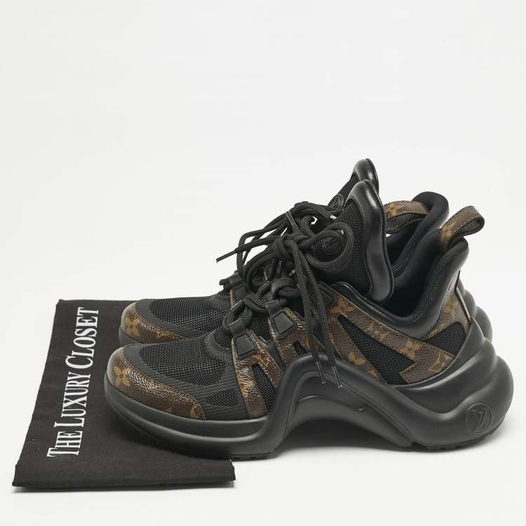Pre Owned Louis Vuitton Black Mesh and Monogram Canvas Archlight Sneakers Size 38.5