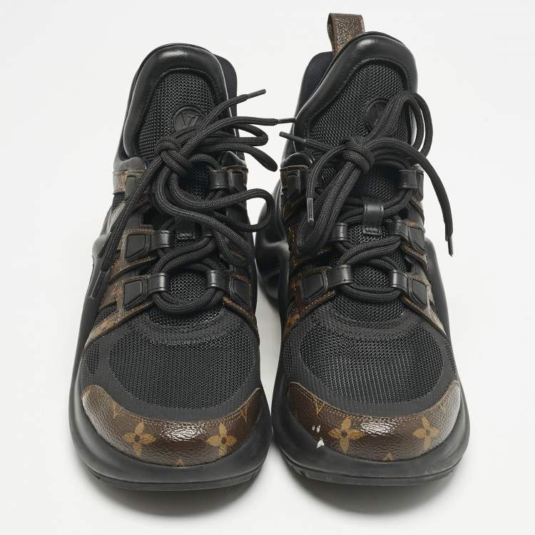 Pre Owned Louis Vuitton Black Mesh and Monogram Canvas Archlight Sneakers Size 38.5