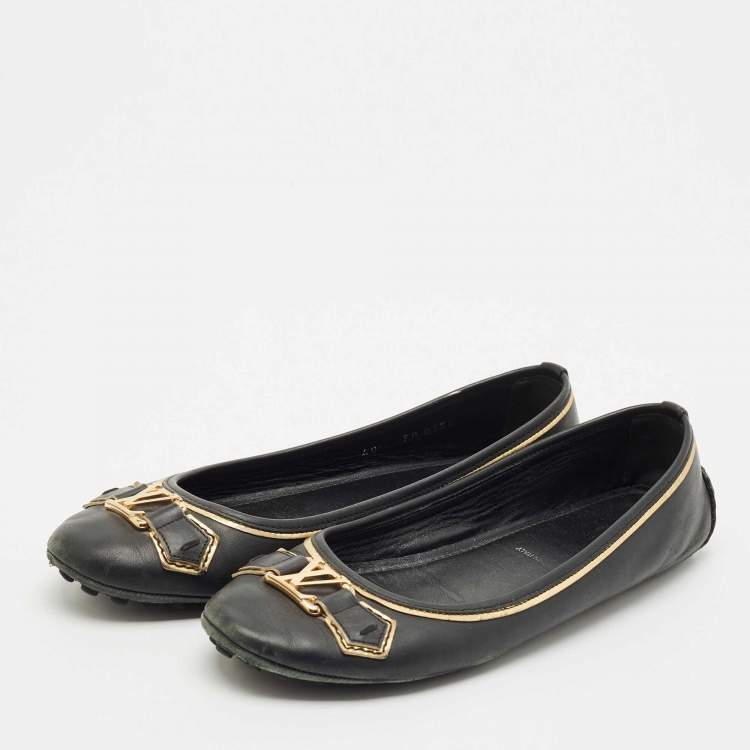 Pre Owned Louis Vuitton Black Leather Oxford Ballet Flats Size 40