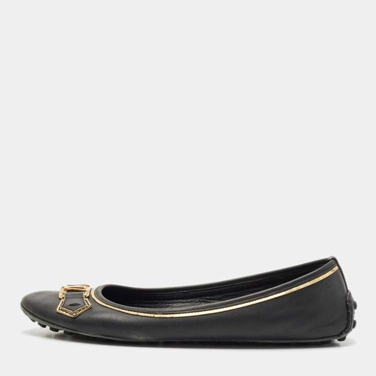 Pre Owned Louis Vuitton Black Leather Oxford Ballet Flats Size 40