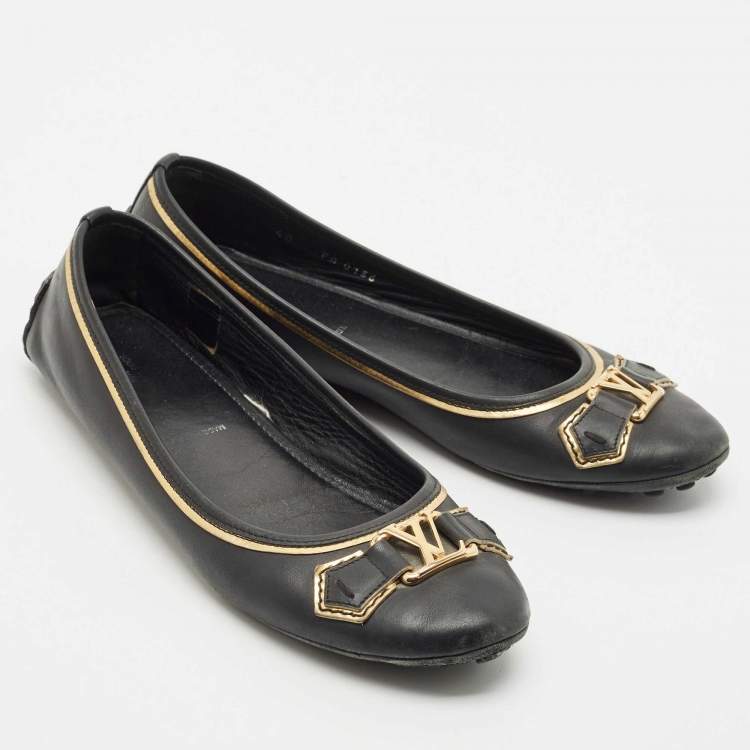 Pre Owned Louis Vuitton Black Leather Oxford Ballet Flats Size 40