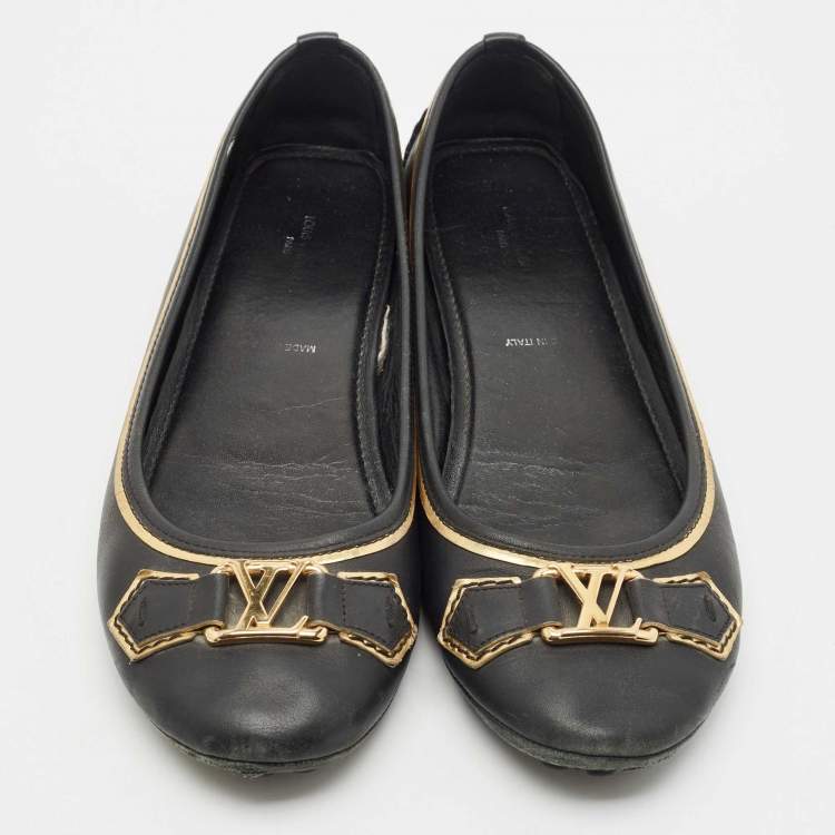 Pre Owned Louis Vuitton Black Leather Oxford Ballet Flats Size 40