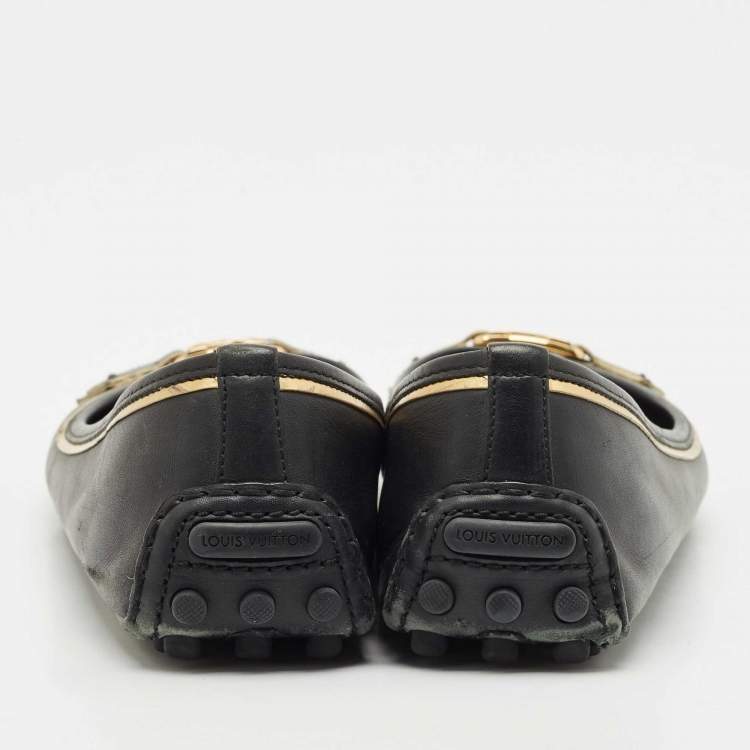 Pre Owned Louis Vuitton Black Leather Oxford Ballet Flats Size 40