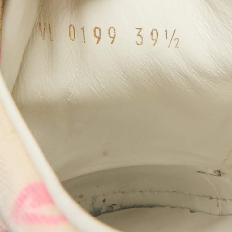 Pre Owned Louis Vuitton White/Pink Mesh and Leather Stellar Sneaker Mules Size 39.5