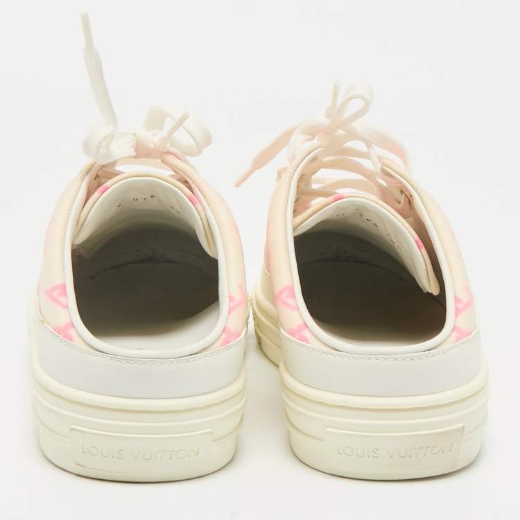 Pre Owned Louis Vuitton White/Pink Mesh and Leather Stellar Sneaker Mules Size 39.5
