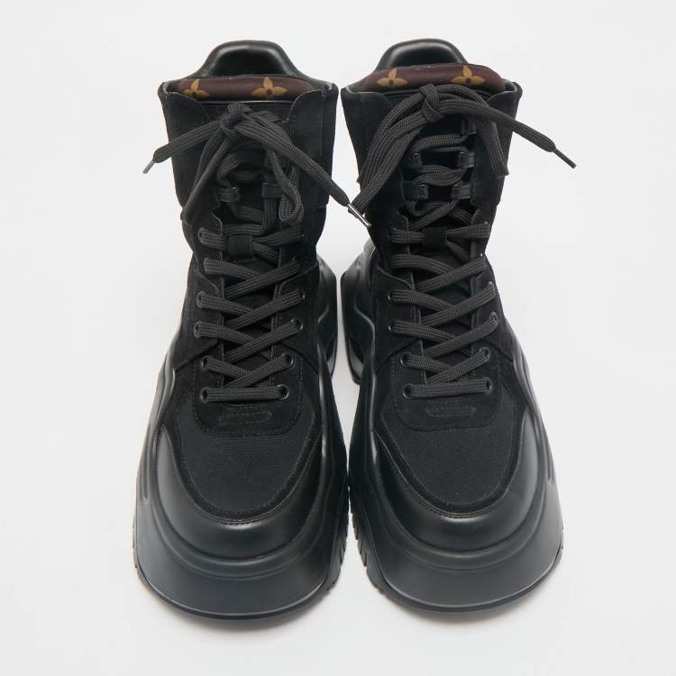 Pre Owned Louis Vuitton Black Mesh and Suede Archlight Ankle Length Boots Size 38
