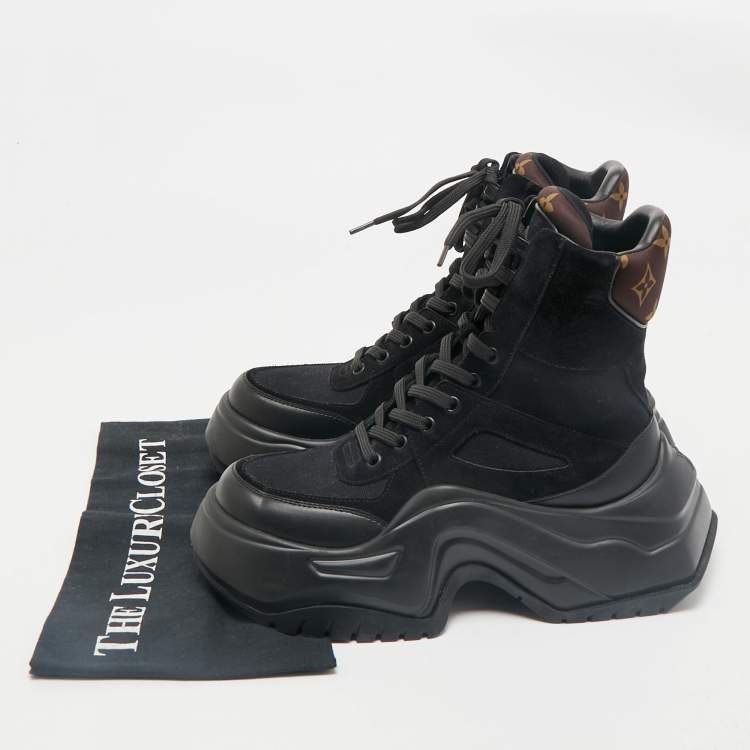 Pre Owned Louis Vuitton Black Mesh and Suede Archlight Ankle Length Boots Size 38