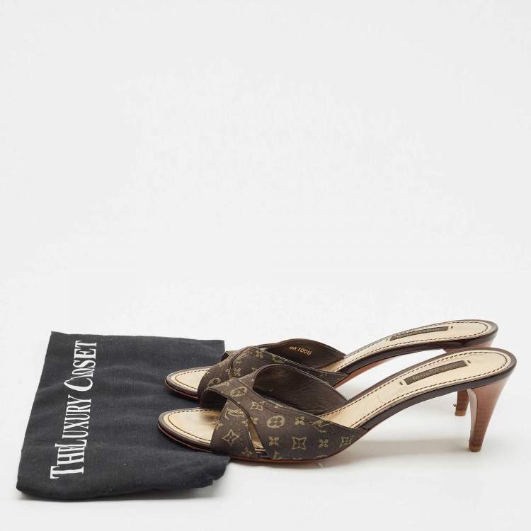 Pre Owned Louis Vuitton Brown Canvas Monogram Denim Slide Sandals Size 39.5