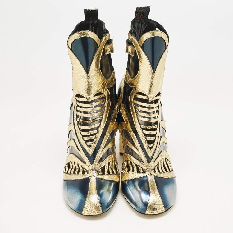 Pre Owned Louis Vuitton Multicolor Infrarouge Glazed Leather Queen Of Hearts Booties Size 38