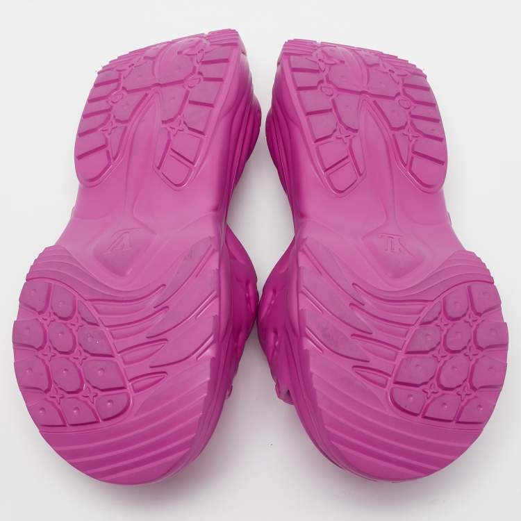 Pre Owned Louis Vuitton Pink Monogram Rubber Pool 55 Comfort Slide Sandals Size 38