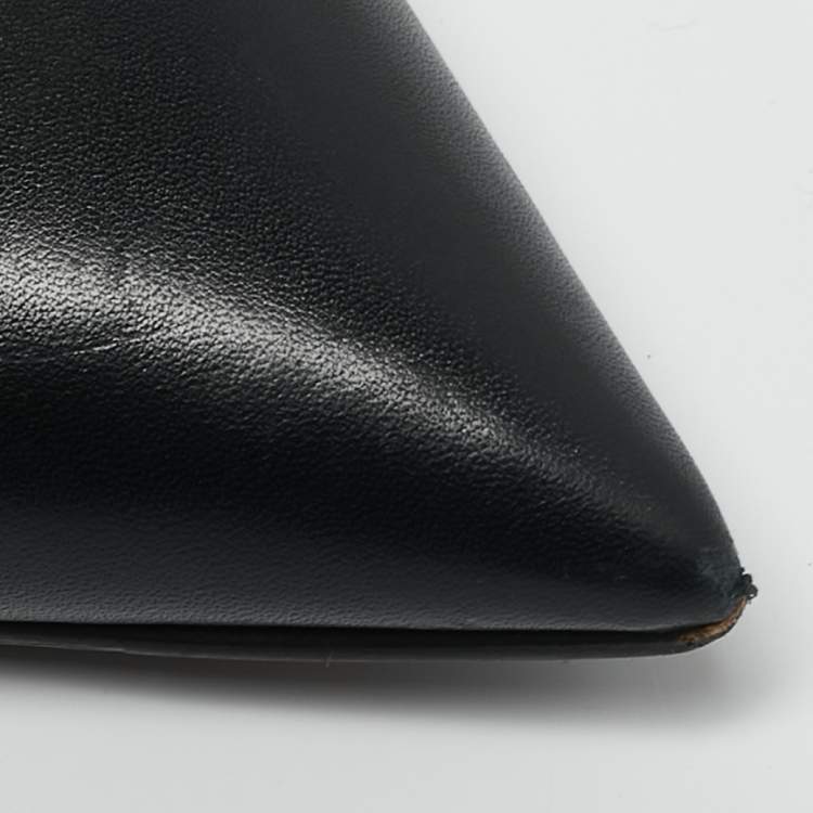 Pre Owned Louis Vuitton Black Leather and Monogram Canvas Studded Pointed Toe Mules Size 39