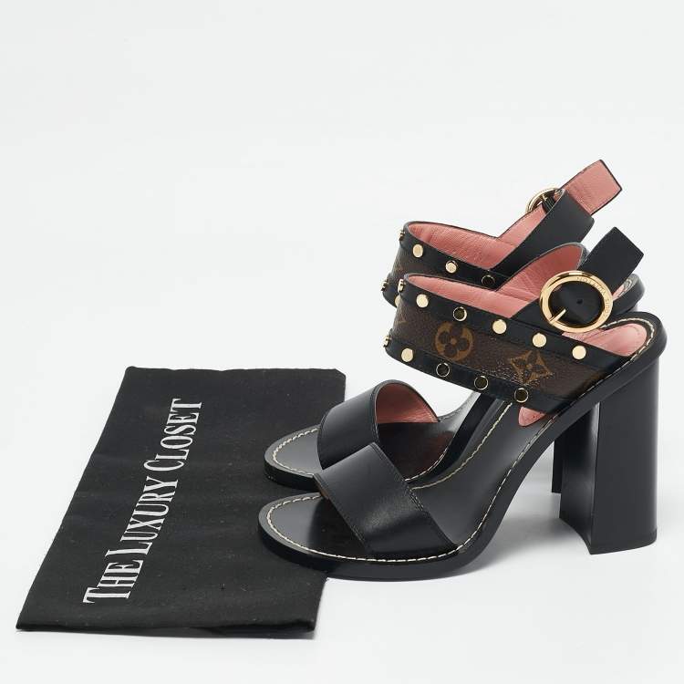 Pre Owned Louis Vuitton Black Monogram Canvas and Leather Passenger Heeled Sandals Size 37