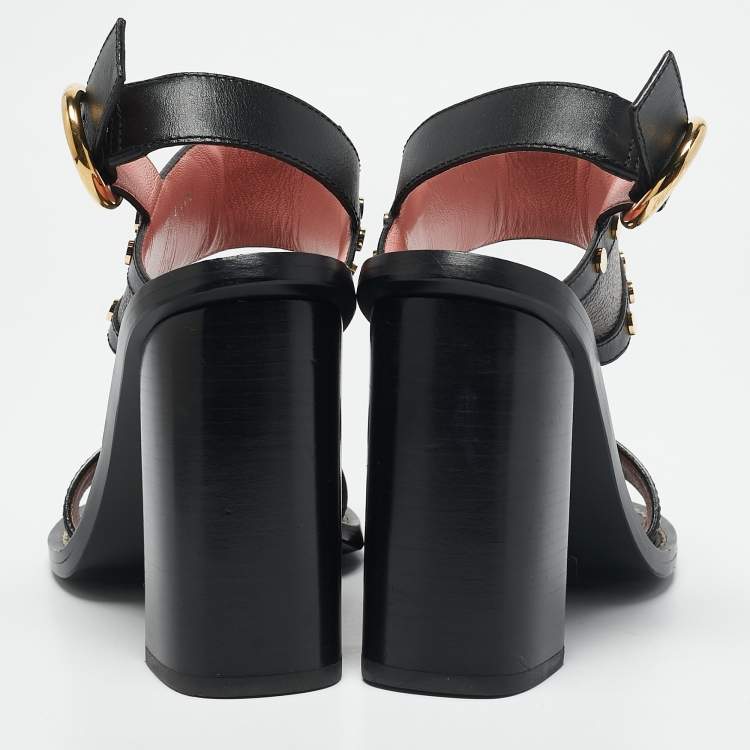 Pre Owned Louis Vuitton Black Monogram Canvas and Leather Passenger Heeled Sandals Size 37