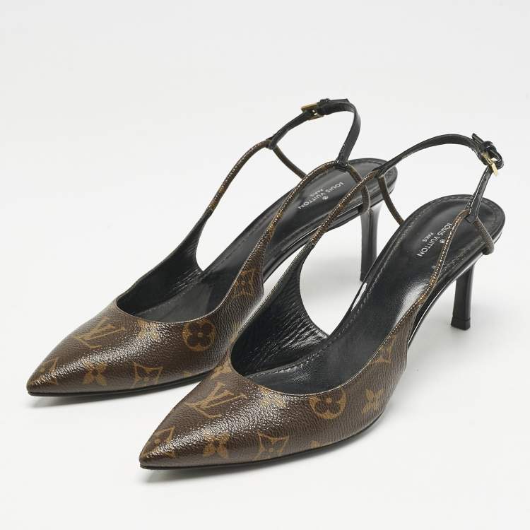 مملوكة مسبقًا Louis Vuitton Brown Coated Canvas Cherie Slingback Pumps Size 40