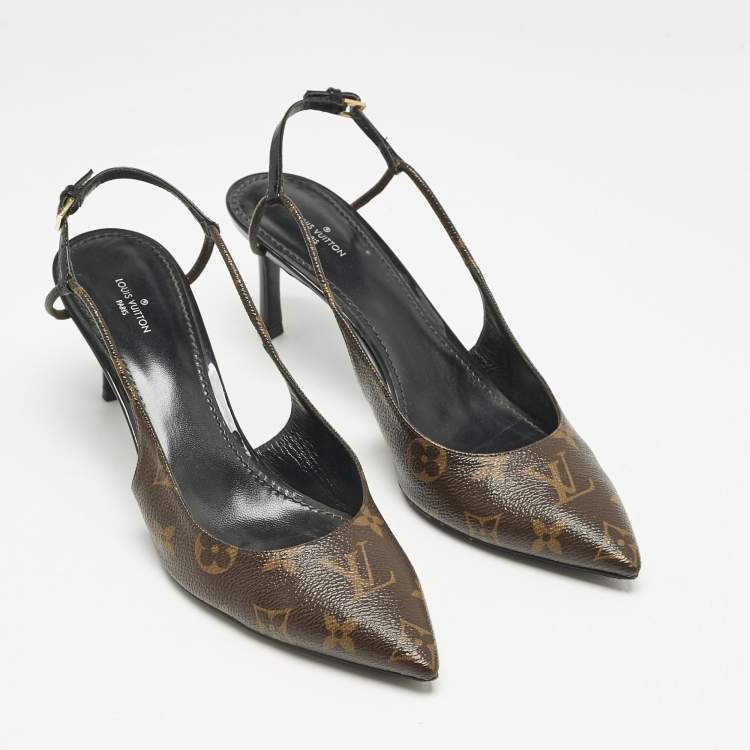 مملوكة مسبقًا Louis Vuitton Brown Coated Canvas Cherie Slingback Pumps Size 40