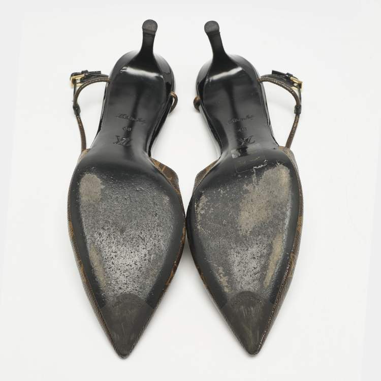 مملوكة مسبقًا Louis Vuitton Brown Coated Canvas Cherie Slingback Pumps Size 40