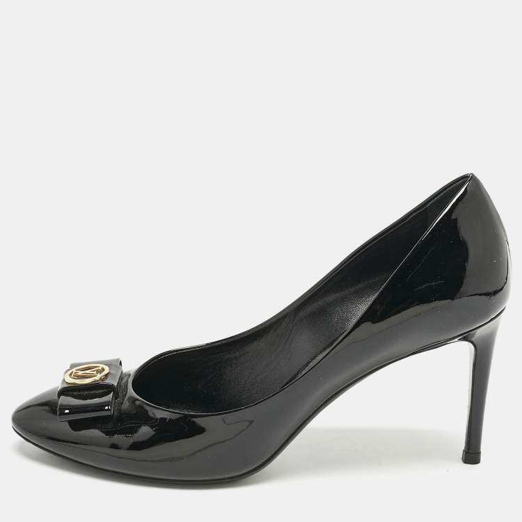 Pre Owned Louis Vuitton Black Patent Leather Bow Pumps Size 39