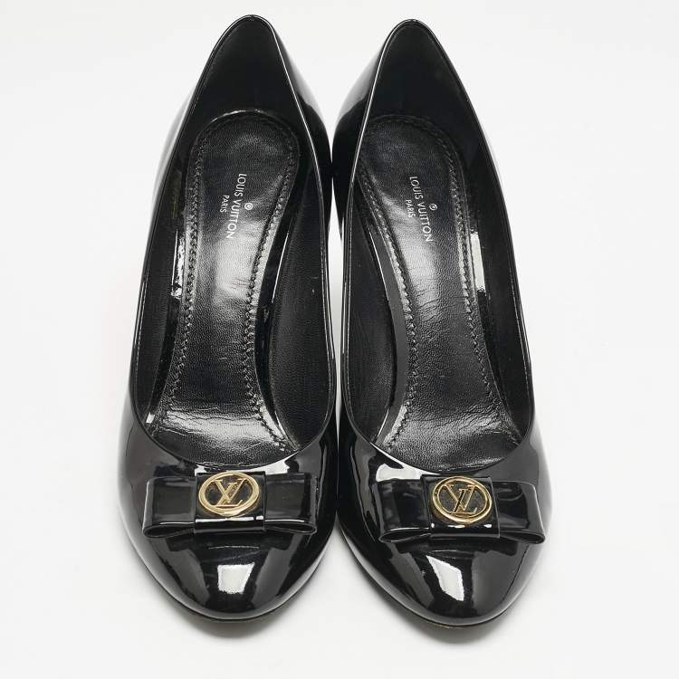 Pre Owned Louis Vuitton Black Patent Leather Bow Pumps Size 39
