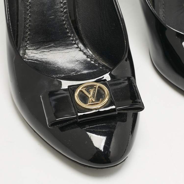 Pre Owned Louis Vuitton Black Patent Leather Bow Pumps Size 39