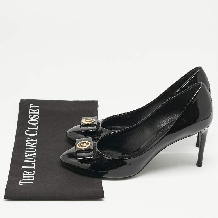 Pre Owned Louis Vuitton Black Patent Leather Bow Pumps Size 39