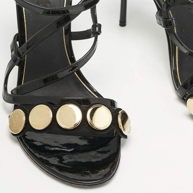 Pre Owned Louis Vuitton Black Patent Leather Criss Cross Strappy Sandals Size 39