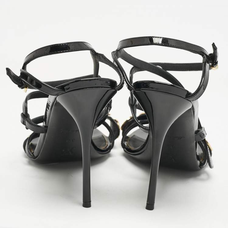Pre Owned Louis Vuitton Black Patent Leather Criss Cross Strappy Sandals Size 39