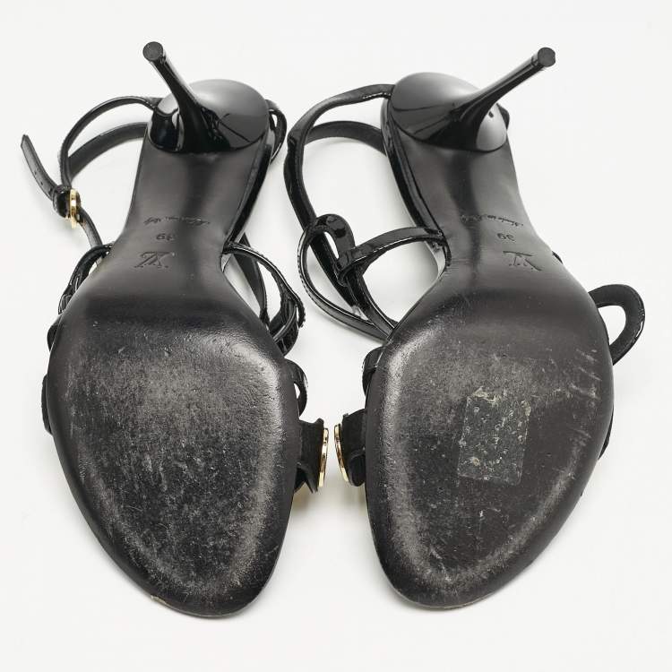 Pre Owned Louis Vuitton Black Patent Leather Criss Cross Strappy Sandals Size 39