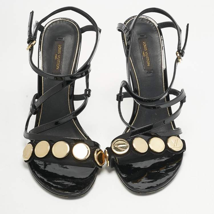 Pre Owned Louis Vuitton Black Patent Leather Criss Cross Strappy Sandals Size 39