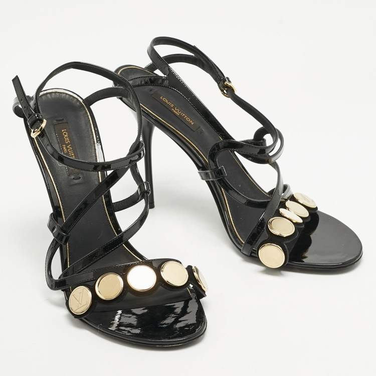 Pre Owned Louis Vuitton Black Patent Leather Criss Cross Strappy Sandals Size 39