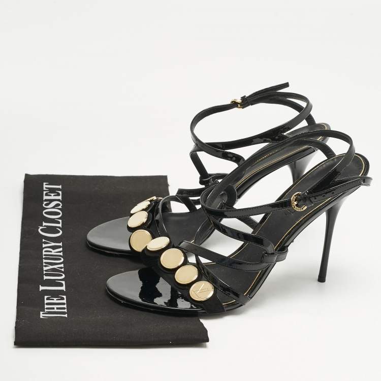 Pre Owned Louis Vuitton Black Patent Leather Criss Cross Strappy Sandals Size 39