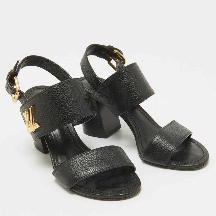 Pre Owned Louis Vuitton Black Leather Horizon Slingback Sandals Size 35