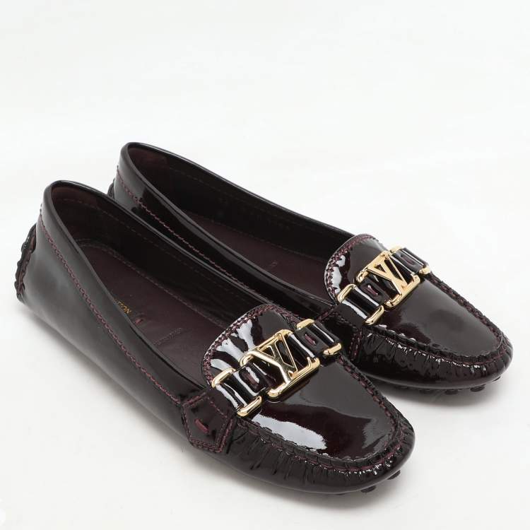 Pre Owned Louis Vuitton Burgundy Patent Leather Oxford Loafers Size 36