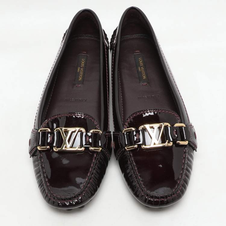 Pre Owned Louis Vuitton Burgundy Patent Leather Oxford Loafers Size 36