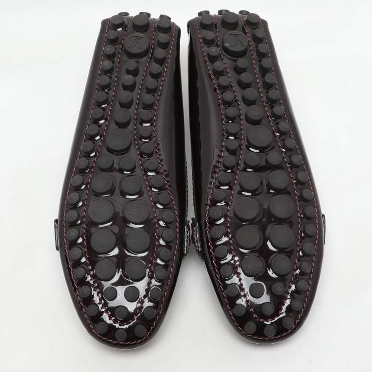 Pre Owned Louis Vuitton Burgundy Patent Leather Oxford Loafers Size 36