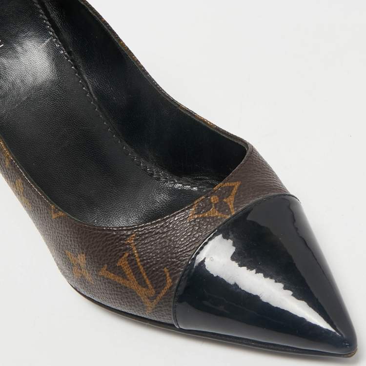 Pre Owned Louis Vuitton Brown Coated Canvas and Patent Leather Cheri Pumps Size 39.5