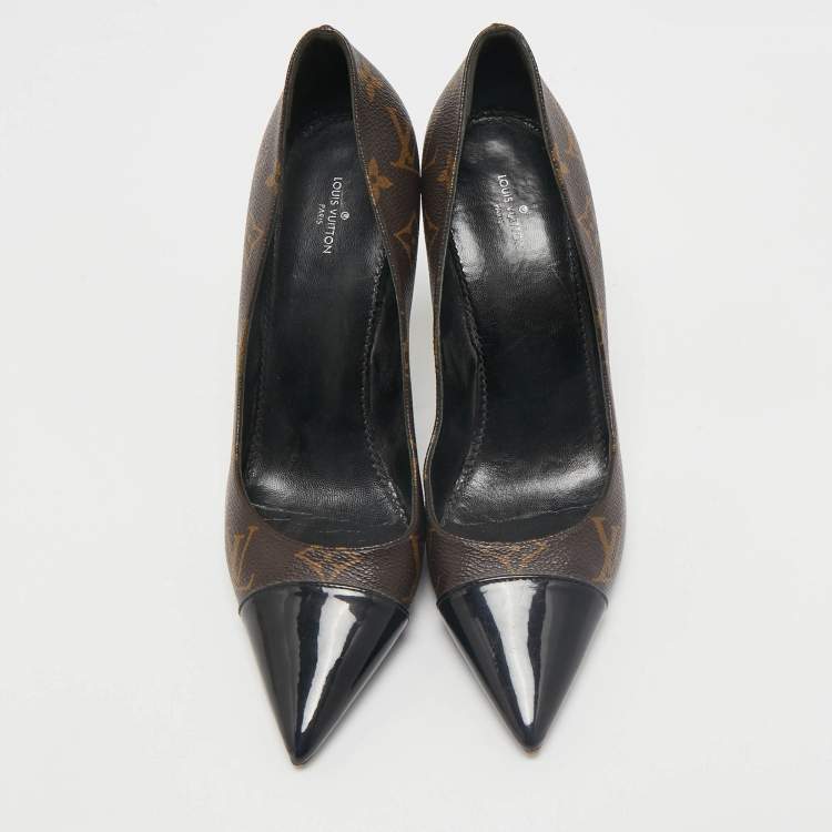 Pre Owned Louis Vuitton Brown Coated Canvas and Patent Leather Cheri Pumps Size 39.5