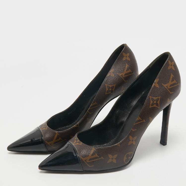Pre Owned Louis Vuitton Brown Coated Canvas and Patent Leather Cheri Pumps Size 39.5