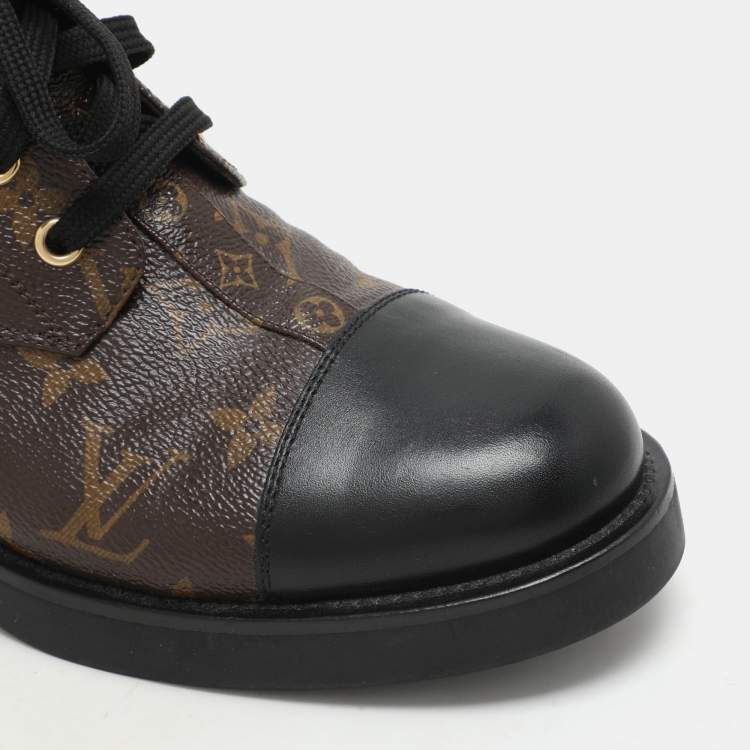 Pre Owned Louis Vuitton Black Monogram Canvas and Leather Wonderland Flat Ranger Boots Size 38.5